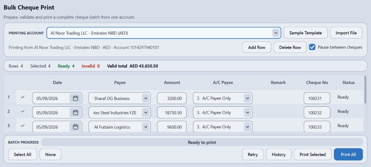 Cheque writing software UAE — free cheque writer for Windows printing all fields
